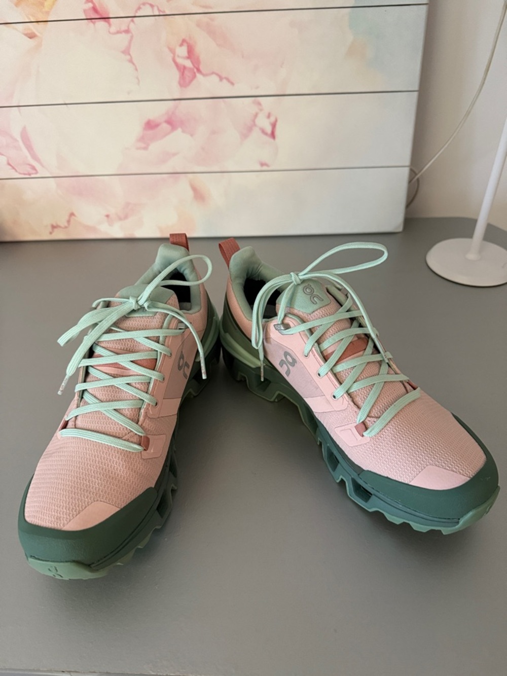 New On Women's Pink and Mint Green Cloudwander Waterproof Sneakers Size 9.5